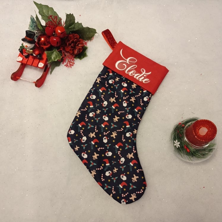 Chaussette de Noël bleue avec Petits motifs