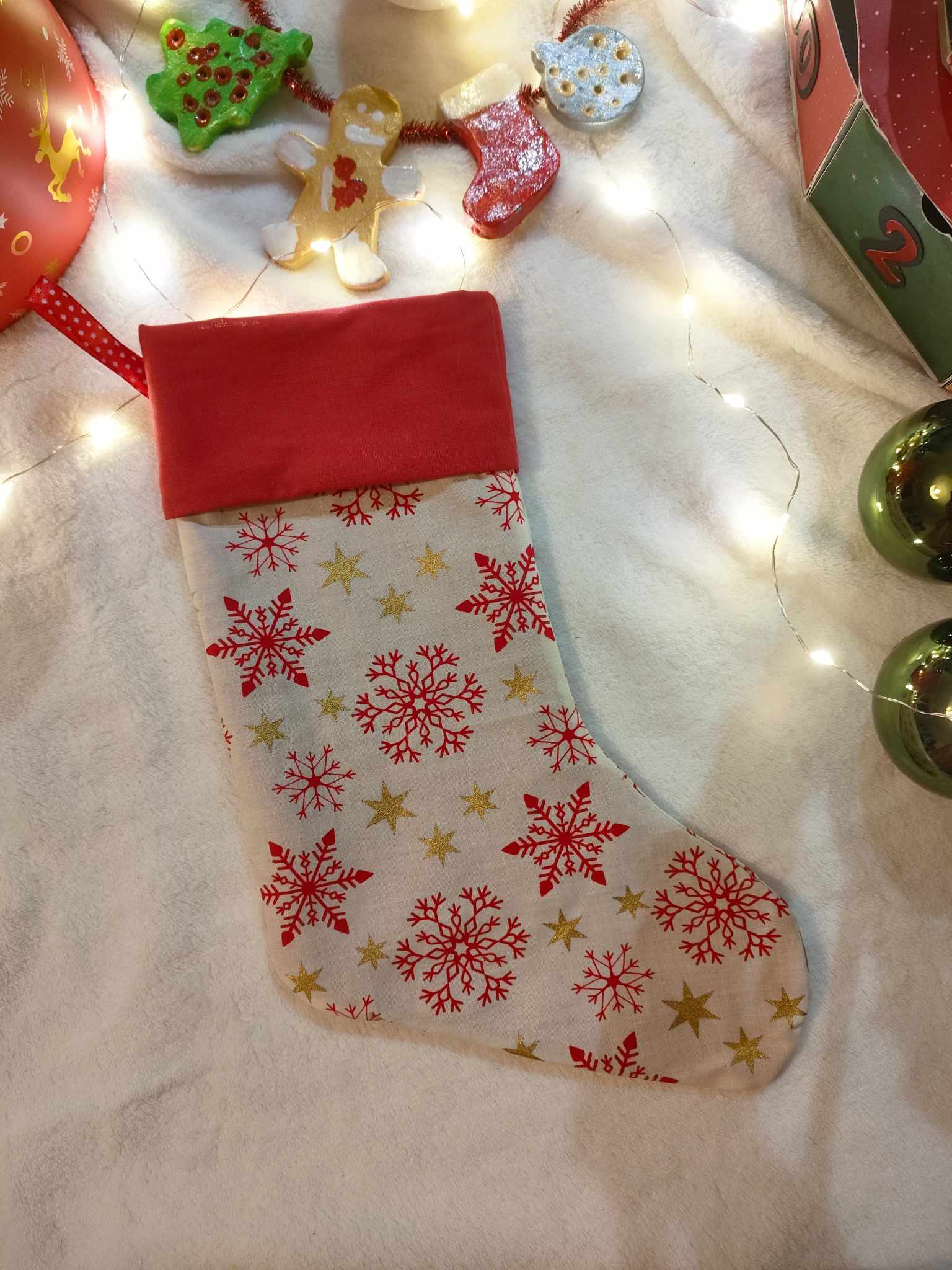 Chaussette de Noël flocon rouge