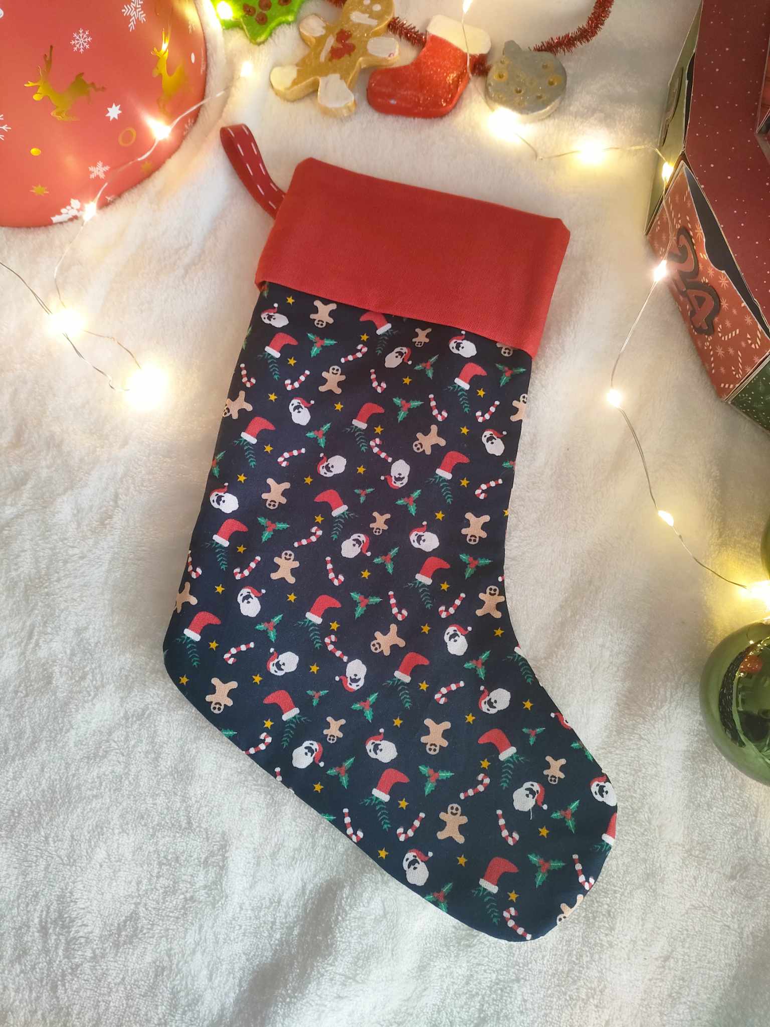 Chaussette de Noël bleue avec Petits motifs