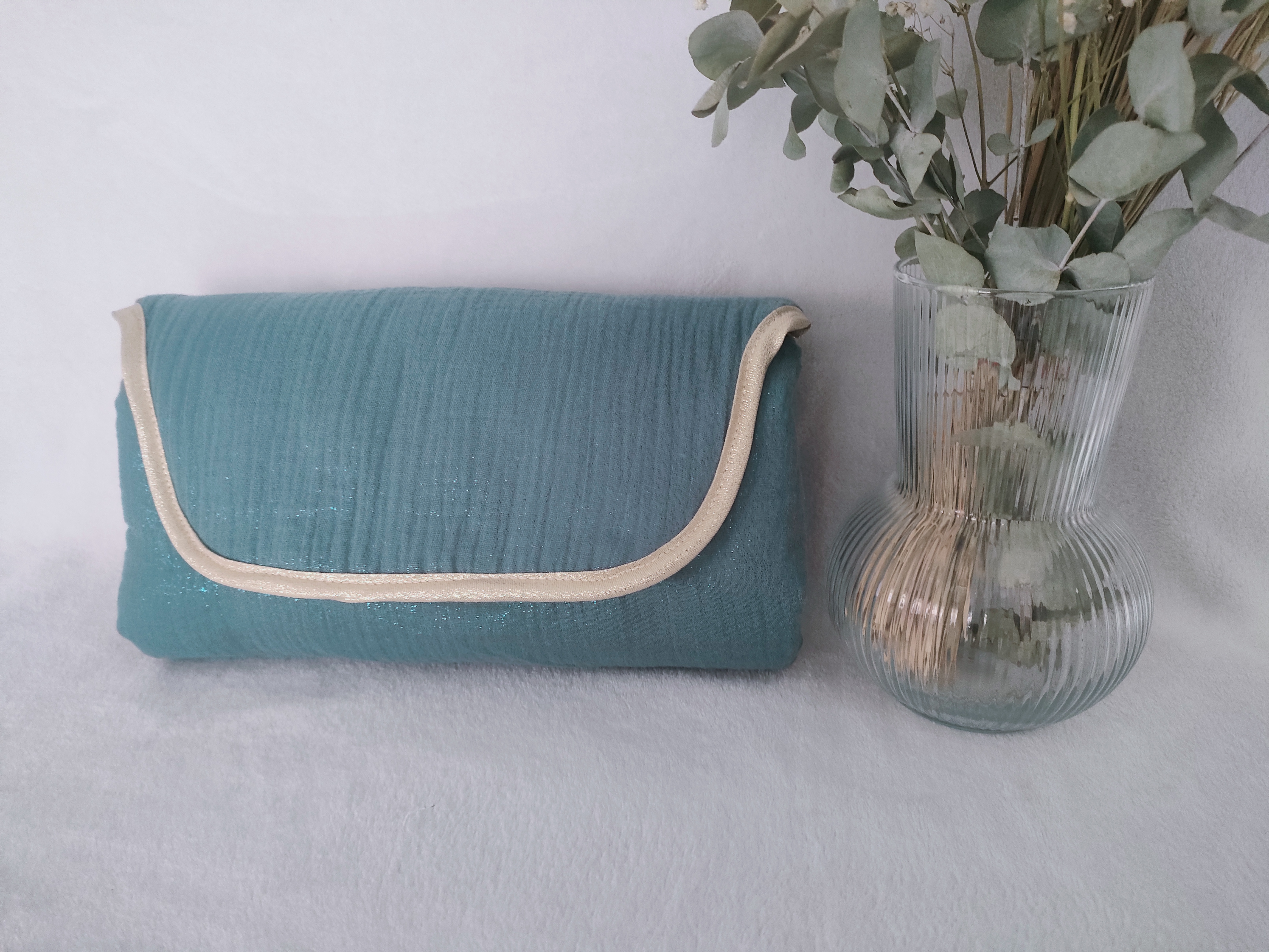 Matelas à langer nomade bleu océan pailleté