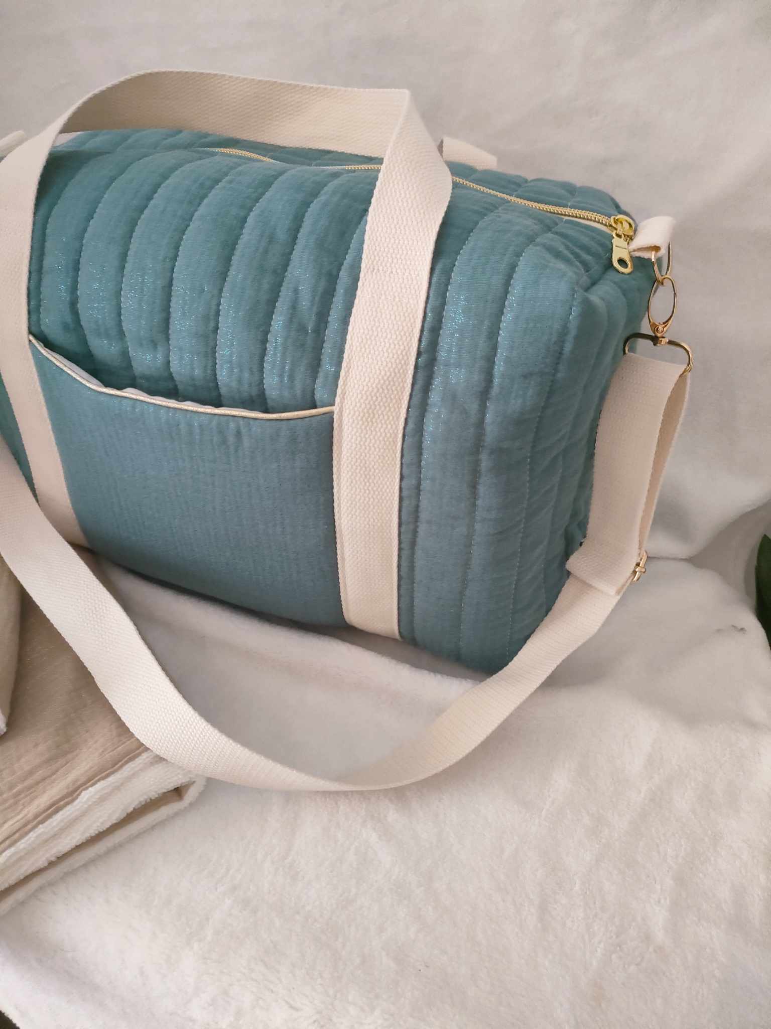 Sac à langer bleu océan pailleté