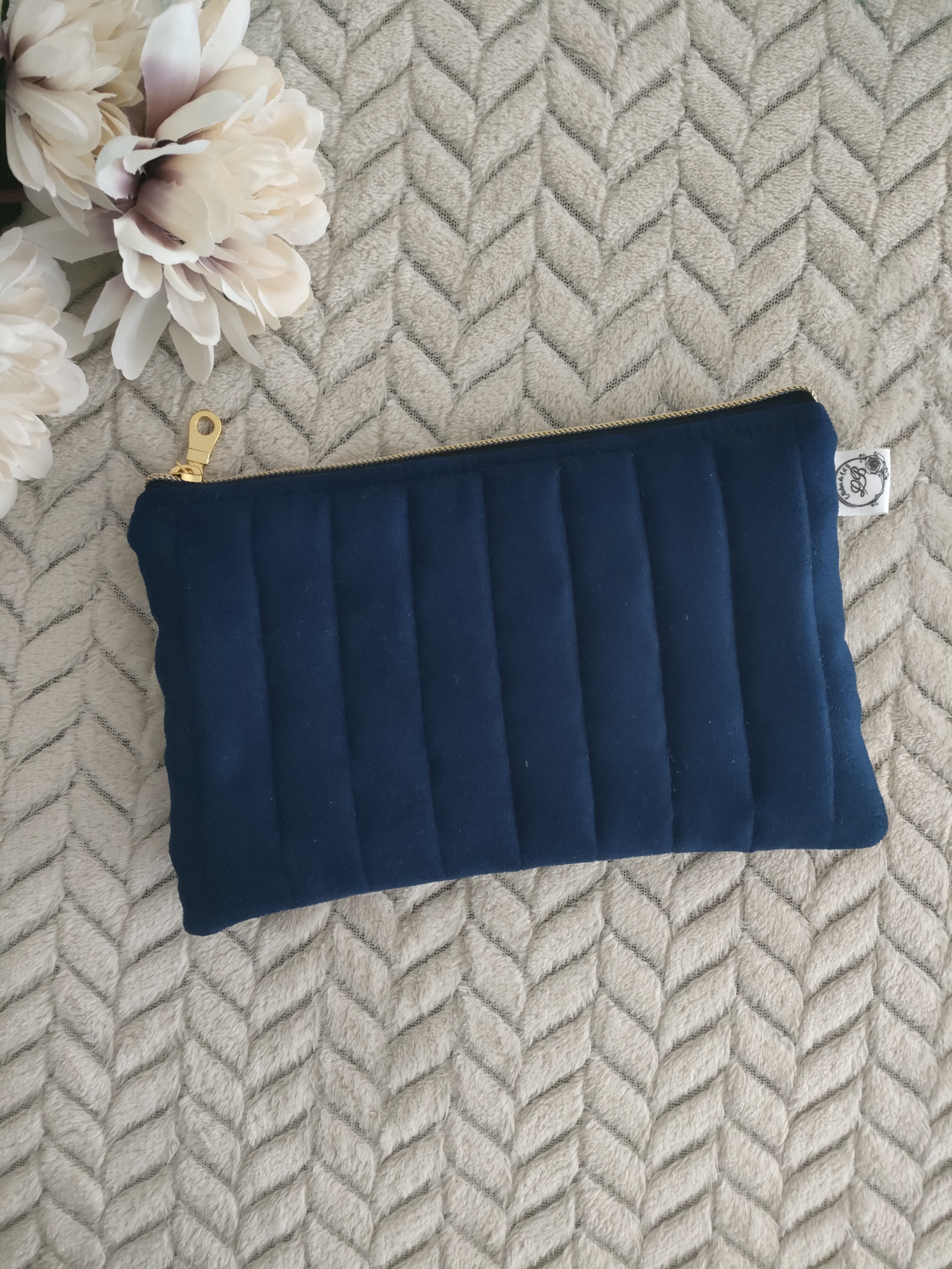 Pochette plate velours marine