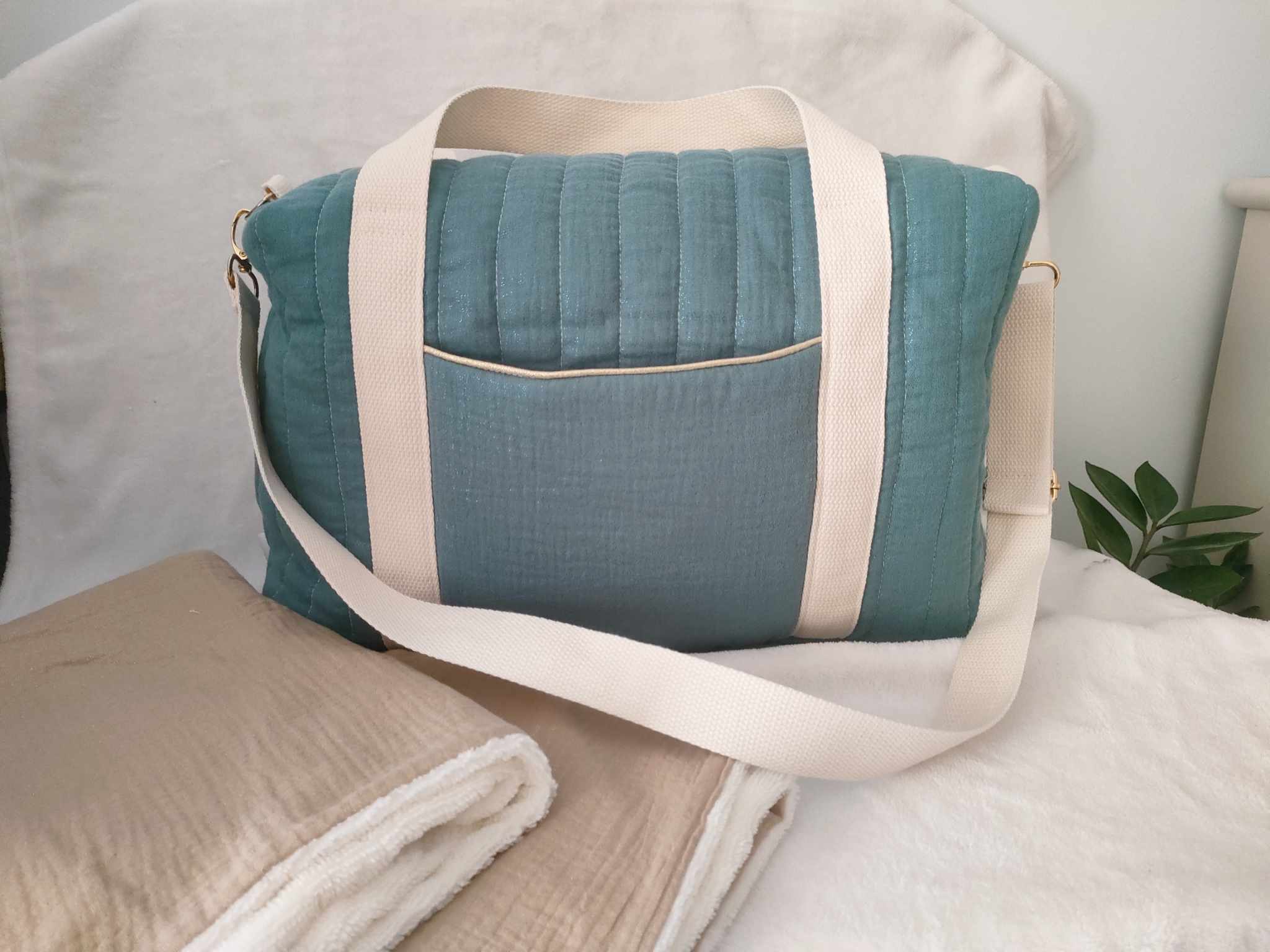 Sac à langer bleu océan pailleté