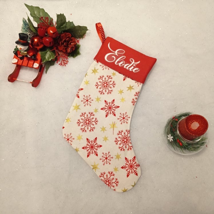 Chaussette de Noël flocon rouge