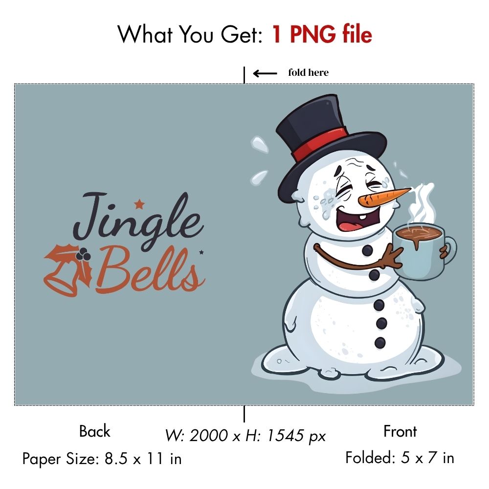 Funny Melting Snowman Christmas Card – Printable Digital Download – "Jingle Bells" Humor Holiday Greeting