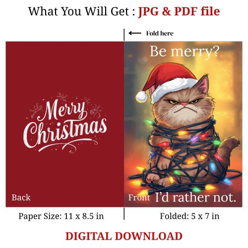 Funny Grumpy Cat Christmas Card | Printable Holiday Humor (PDF, JPG)