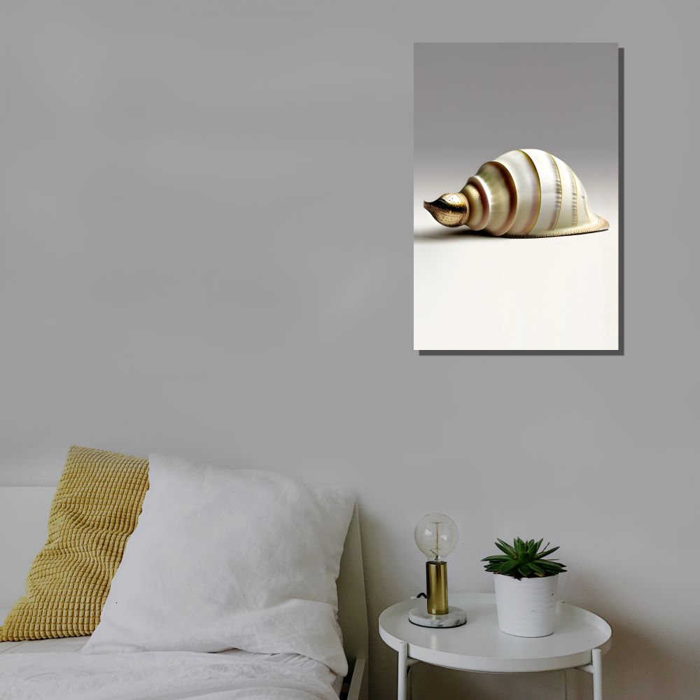 Golden and White Spiral Seashell Wall Art