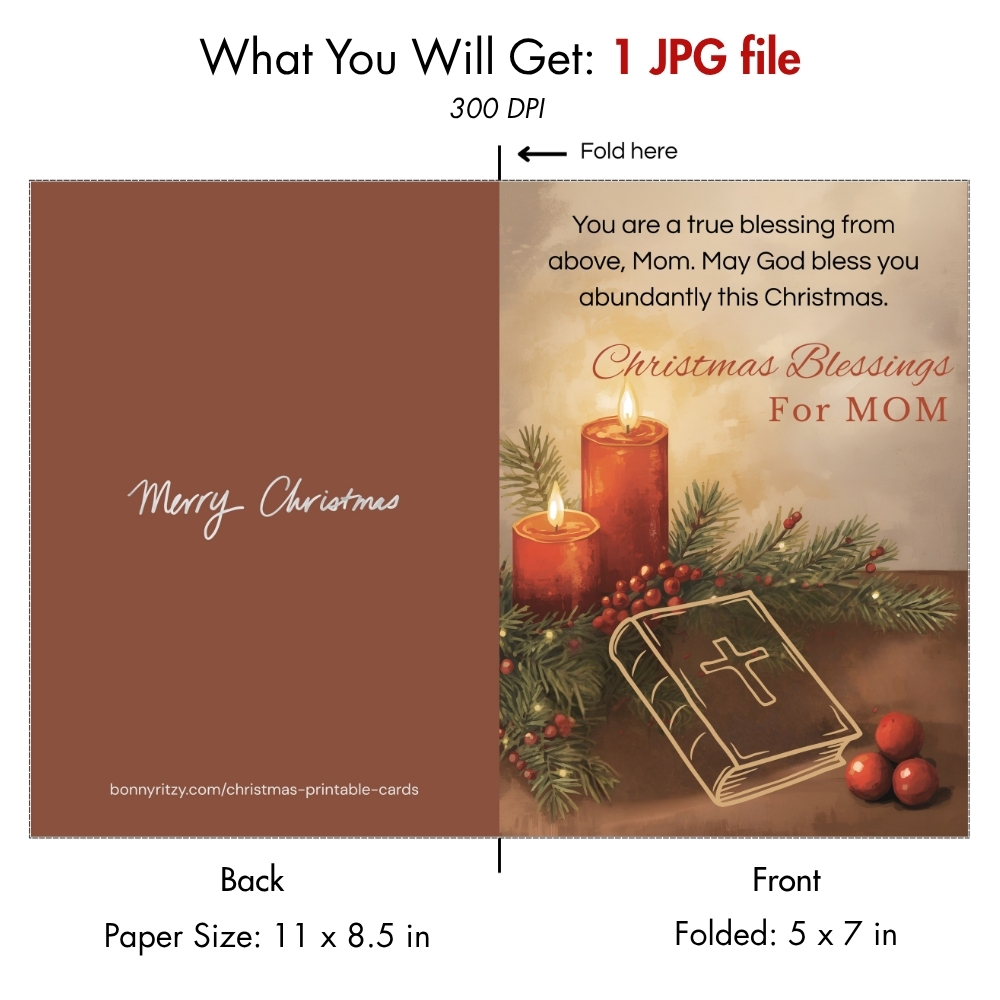 Printable Christian Christmas Card for Mom Instant Download