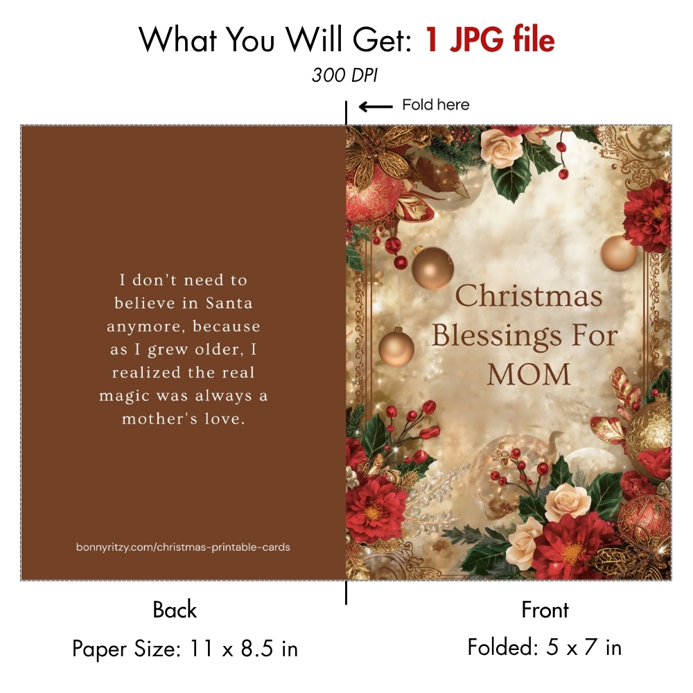 Printable Christmas Blessings Card for Mom – Digital Download