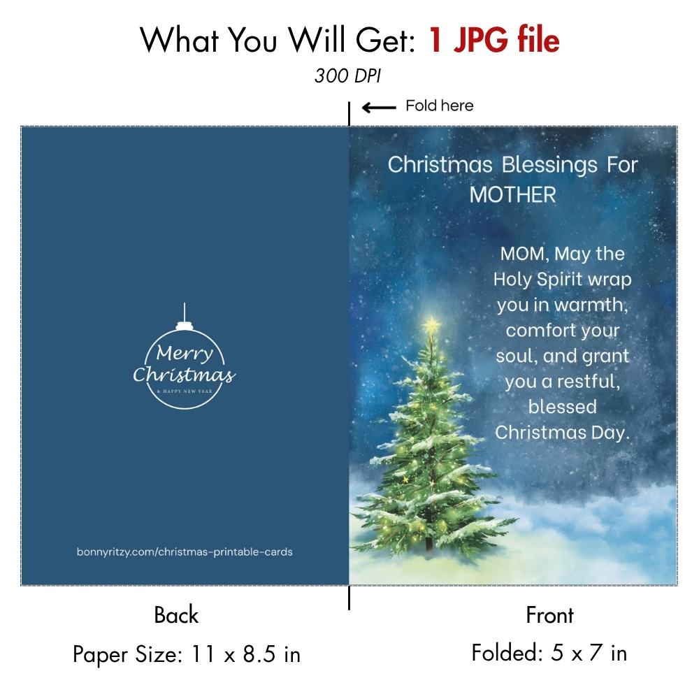 Printable Christmas Card for Mom - Religious Blessing Digital Download