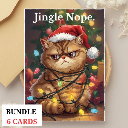 Funny Grumpy Cat Christmas Card Bundle | Printable Cat Lover Holiday Cards | Instant Download