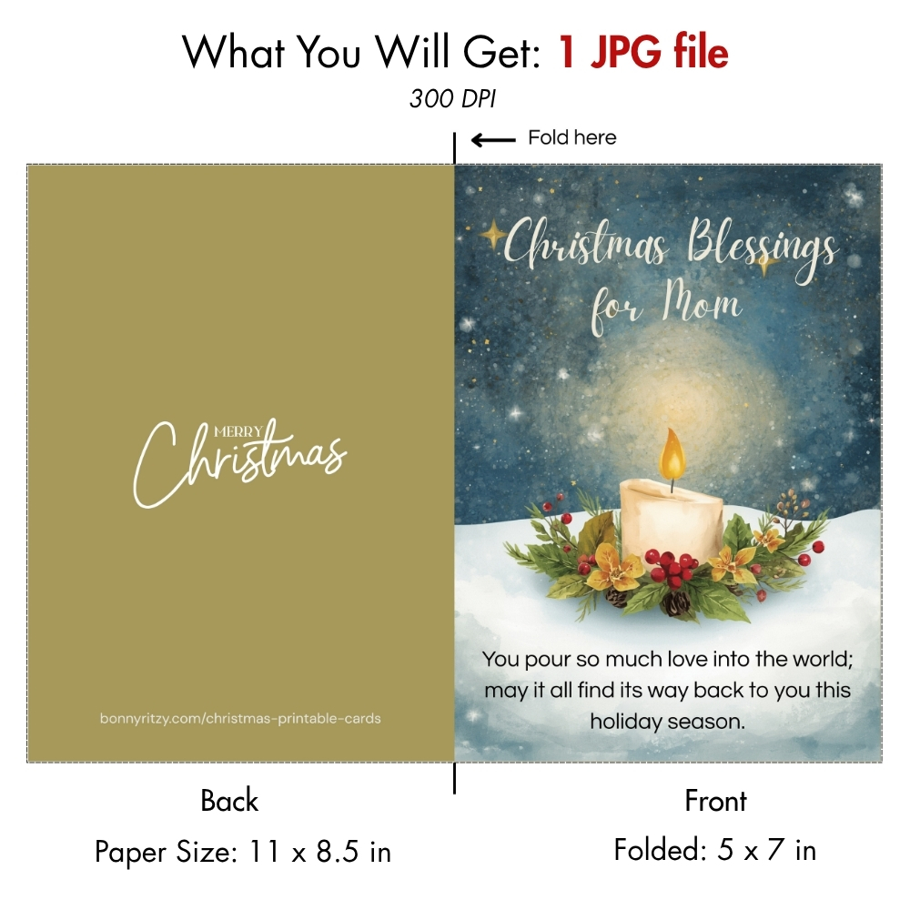 Printable Christmas Card for Mom - Instant Download Holiday Blessing