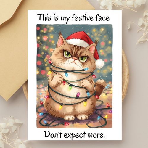 Sarcastic Grumpy Cat Christmas Card | Funny Holiday Printable (PDF & JPG)