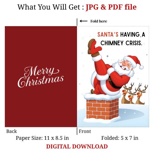 Adult Funny Christmas Card | Santa Stuck in Chimney Printable | Humorous Holiday Card | Digital Download