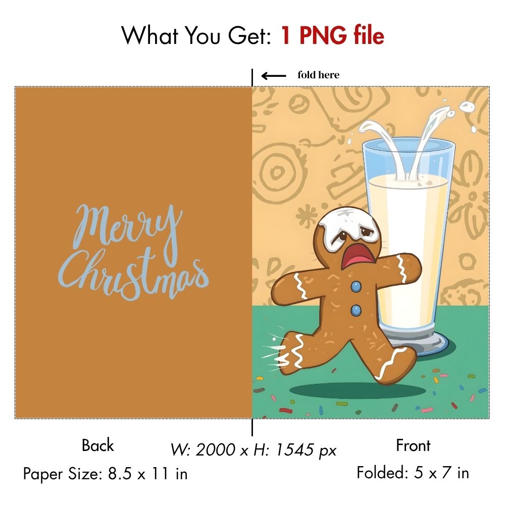 Funny Christmas Card Printable | Gingerbread Man Running From Milk | Instant Download Digital Holiday Card