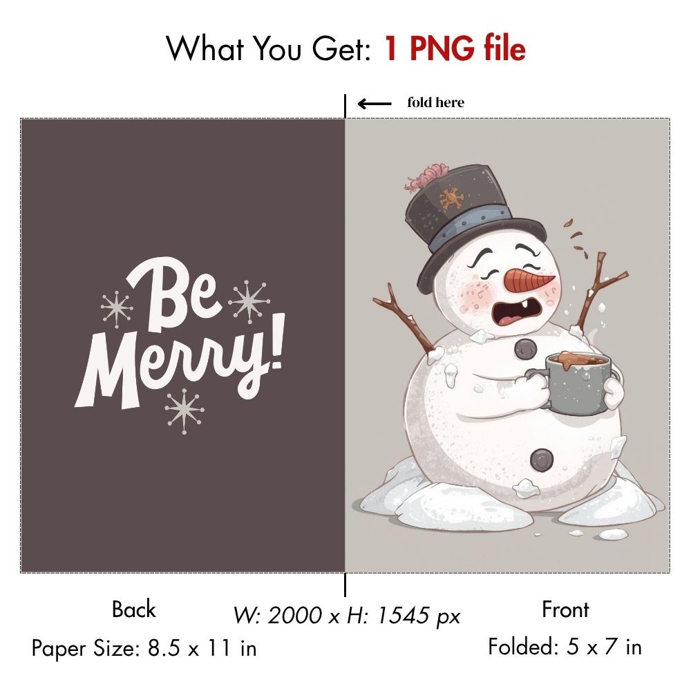Melting Snowman Digital Christmas Card - Funny Hot Cocoa Holiday Greeting - Instant Download Printable