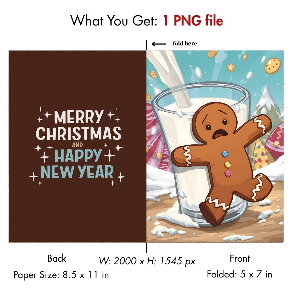 Funny Christmas Card — Gingerbread Man Panic Digital Download | Printable Holiday Card, Instant Download Christmas Card 