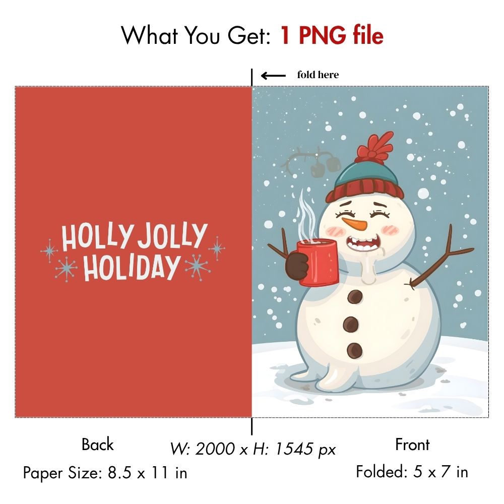 Printable Snowman Christmas Card | Funny Melting Snowman Hot Cocoa Holiday Greeting