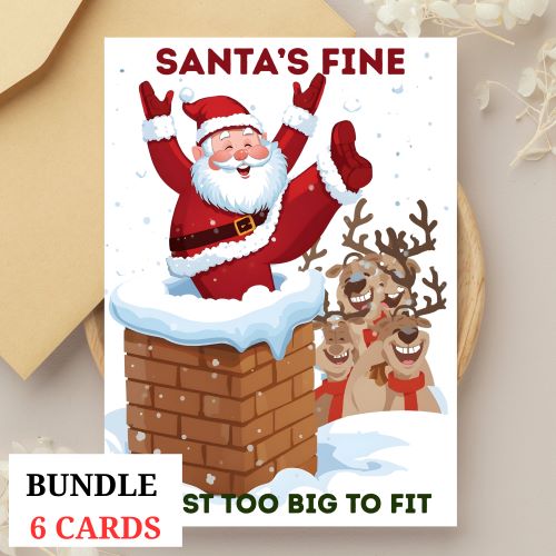 Funny Santa Stuck in Chimney Christmas Card Bundle (Digital Download)