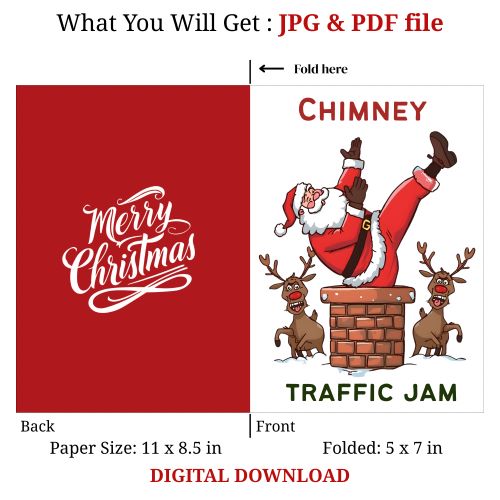 Funny Printable Christmas Card | Santa Stuck in Chimney | Humorous Xmas Greeting | Digital Download