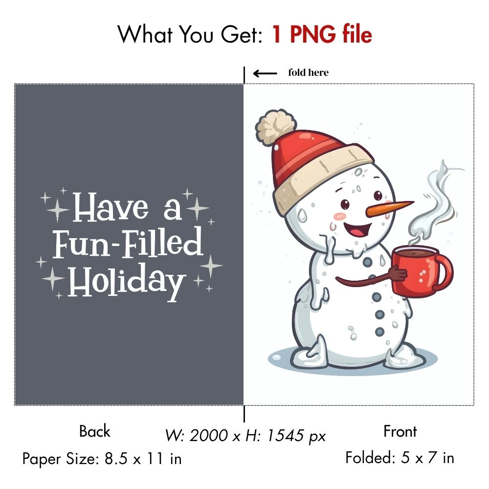 Printable Funny Snowman Holiday Card - Cute Melting Snowman Hot Cocoa Christmas Card - Instant Digital Download