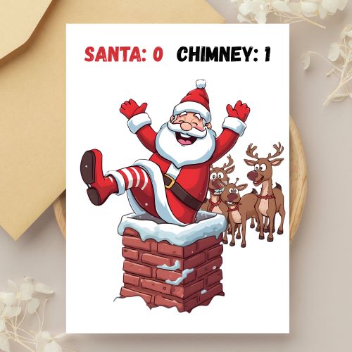 Santa Stuck Chimney Christmas Card Printable | Funny Holiday Card | Xmas Humor | Instant Download