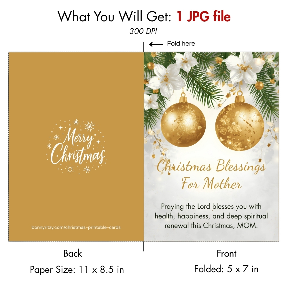 Printable Christmas Blessing Card for Mom – Digital Download