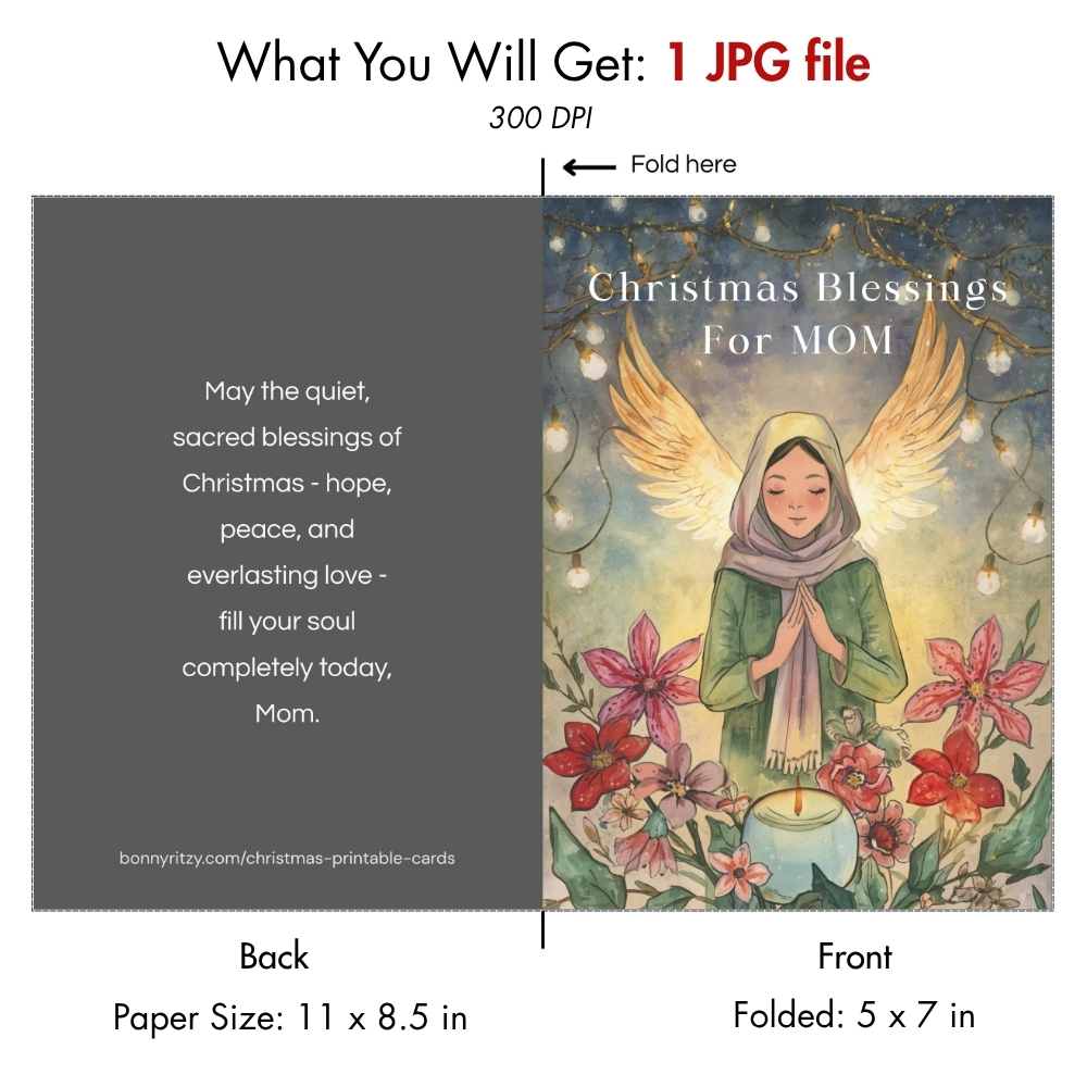 Printable Christmas Blessings Card for Mom Digital Download