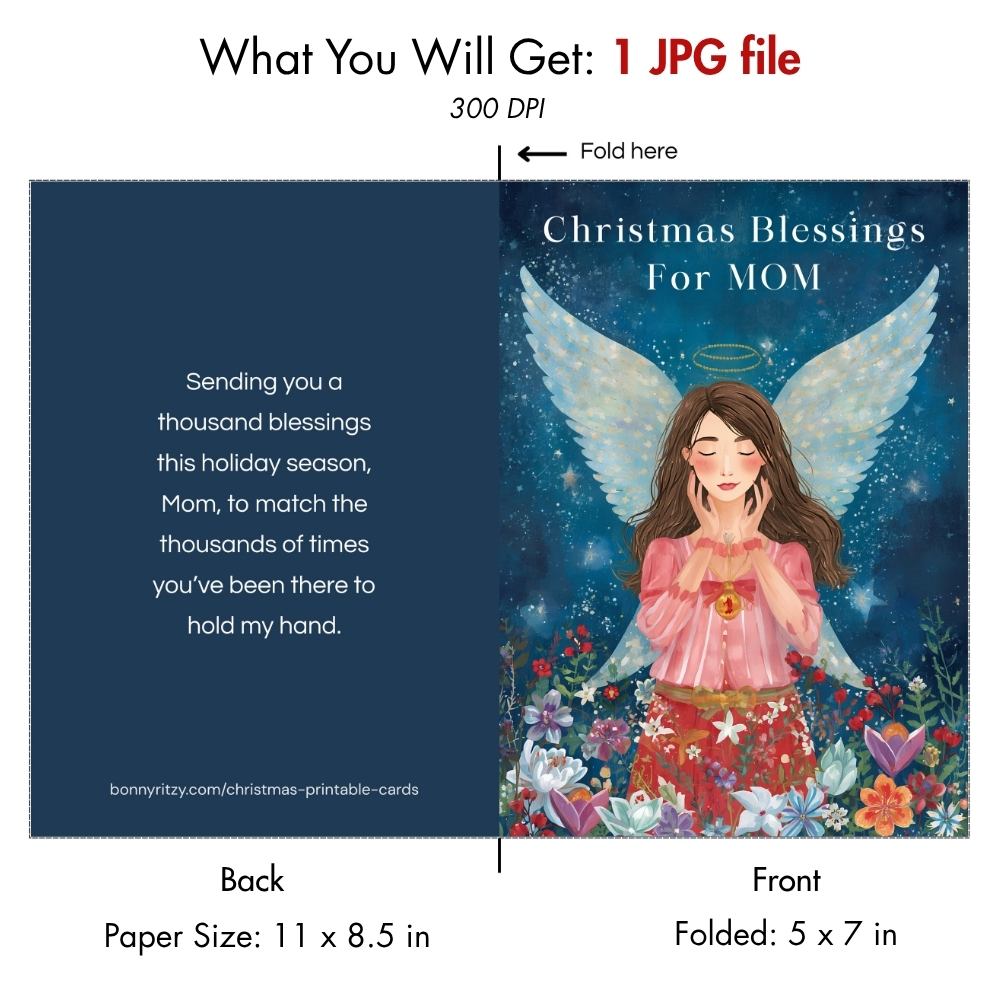 Printable Christmas Blessing Card for Mom Digital Download
