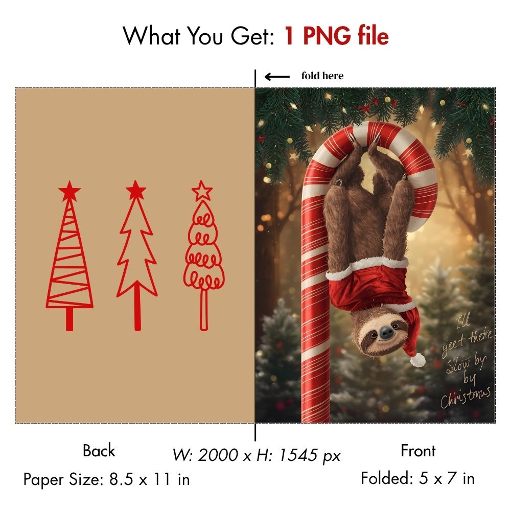 Funny Sloth Christmas Card Digital Download - "I'll Yeet There" Punny Holiday Card - Printable Sloth in Santa Suit Greeting