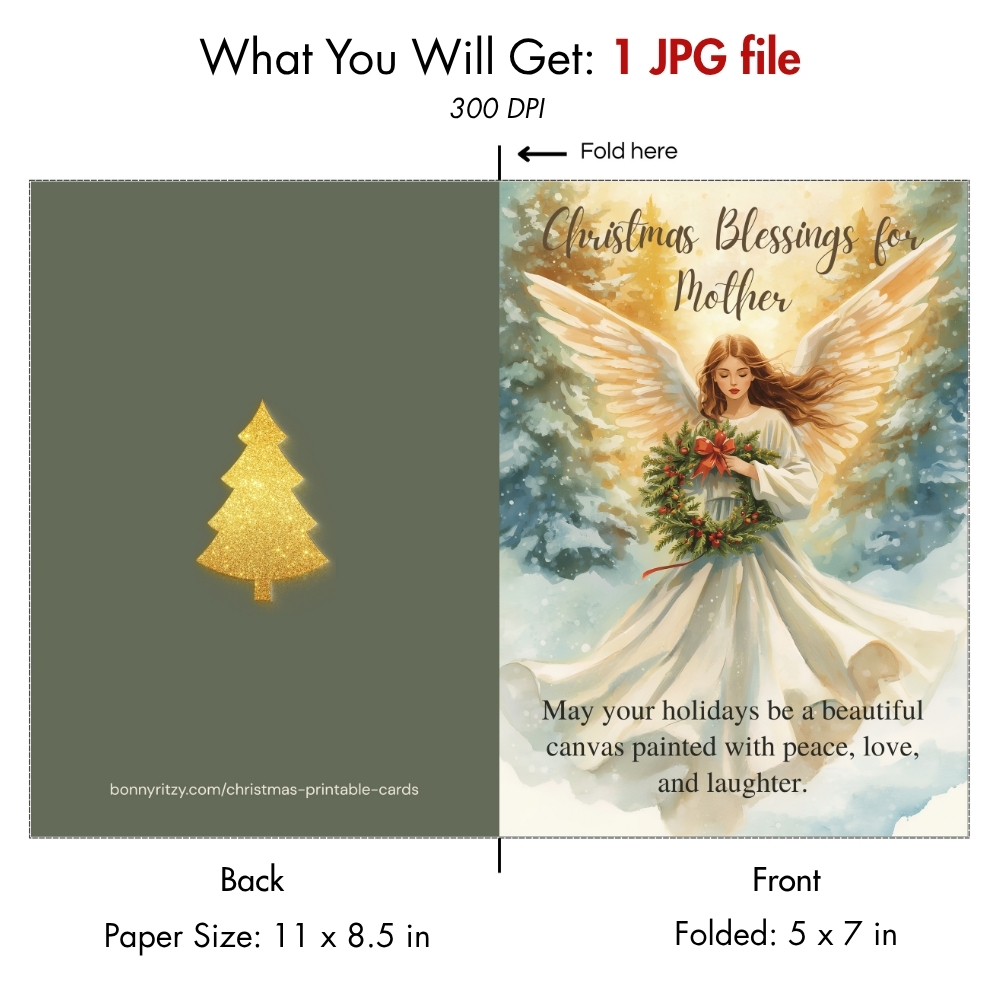 Printable Christmas Card for Mom Angel Digital Download