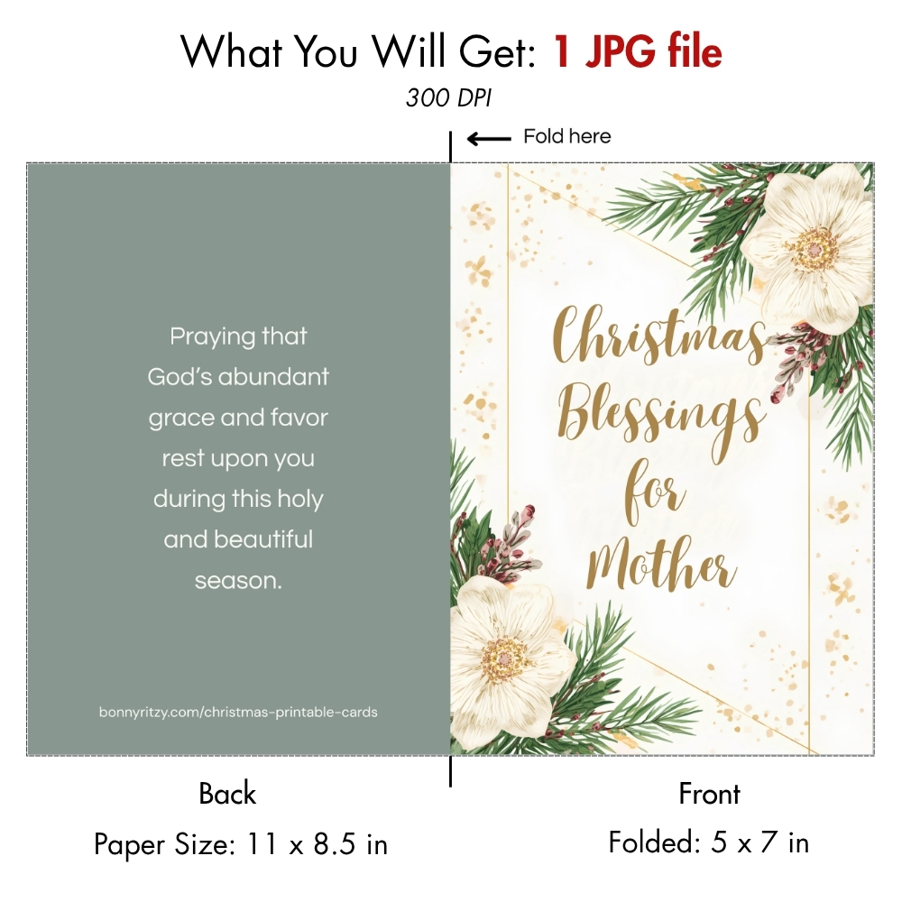 Printable Christian Christmas Card for Mom  -  5x7 Religious Digital Download