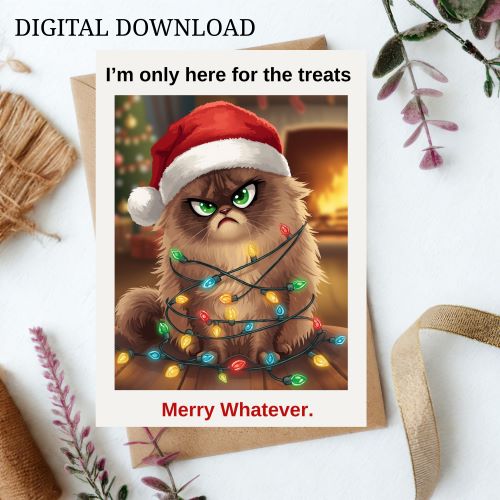 Funny Christmas Cat Card | Grumpy Cat Santa Printable | Instant Download