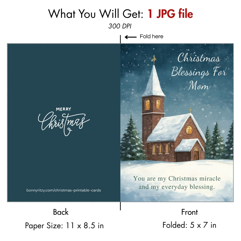 Printable Christmas Blessings Card for Mom Digital Download