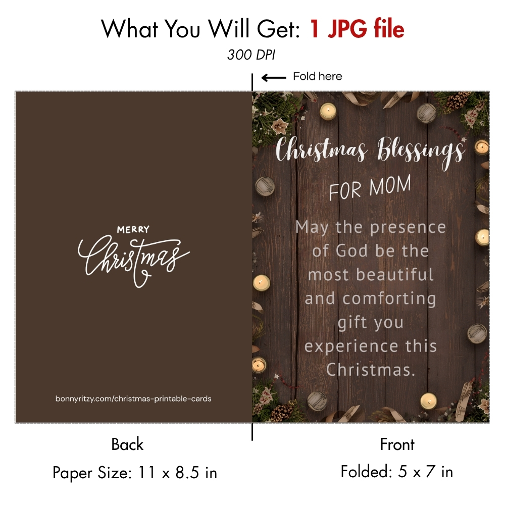 Christmas Blessing Card for Mom  -  Printable 5x7 Religious Holiday Greeting Card