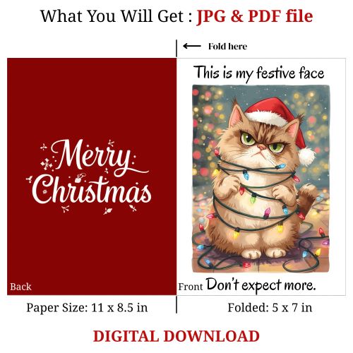 Sarcastic Grumpy Cat Christmas Card | Funny Holiday Printable (PDF & JPG)