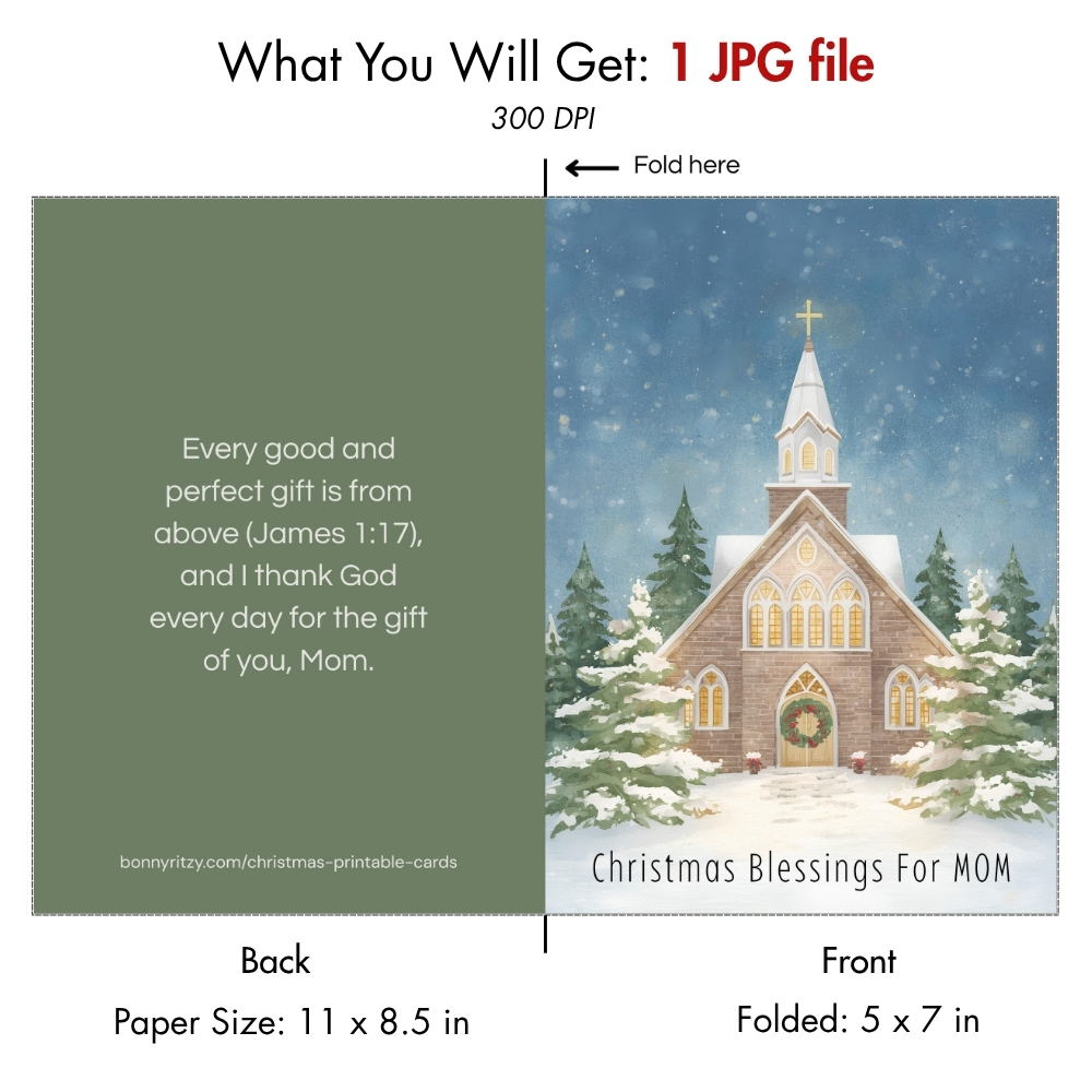 Printable Christian Christmas Card for Mom Instant Download