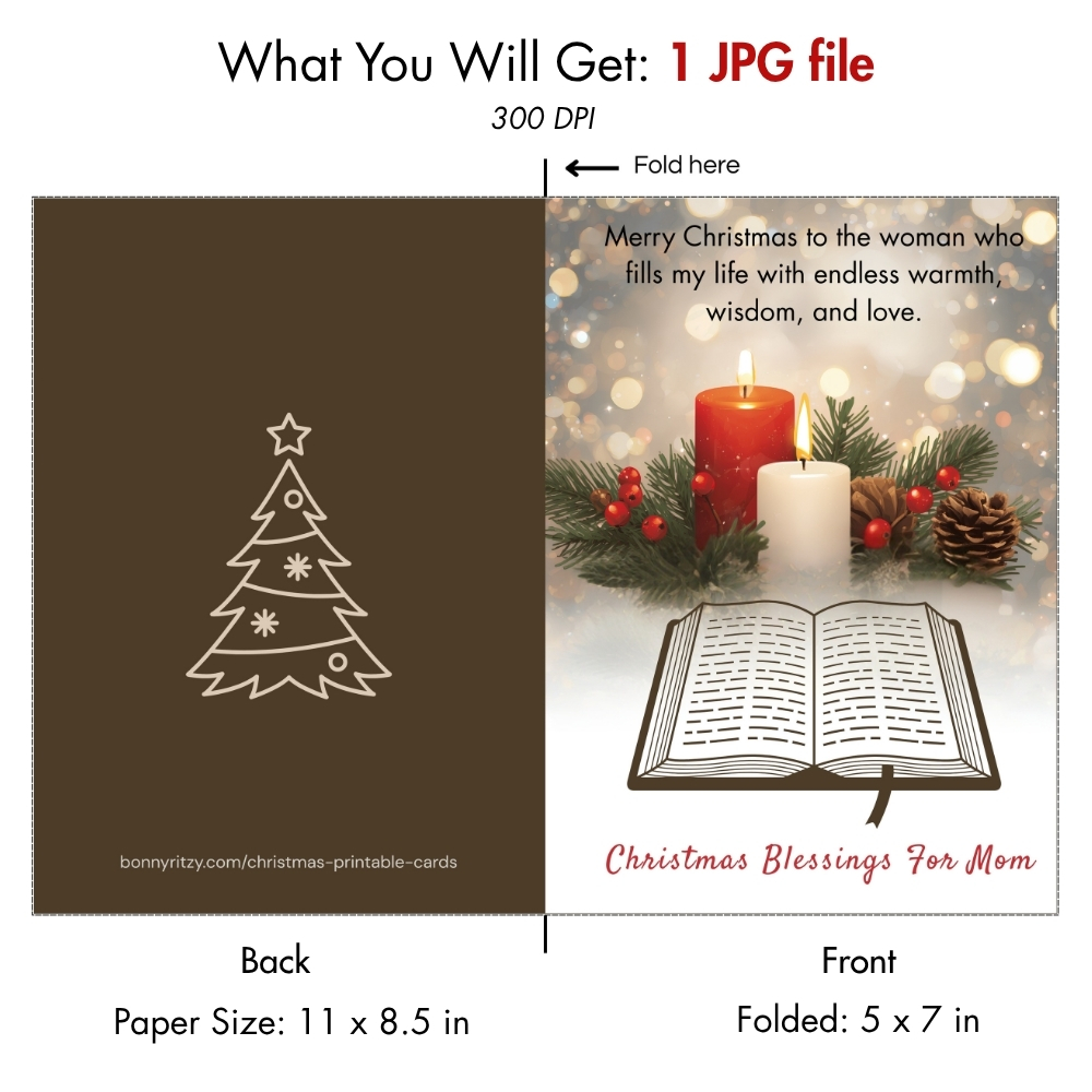 Printable Christmas Blessing Card for Mom - Instant Download
