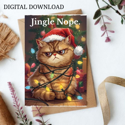 Funny Grumpy Cat Christmas Card | Sarcastic Holiday Humor (Digital Download)