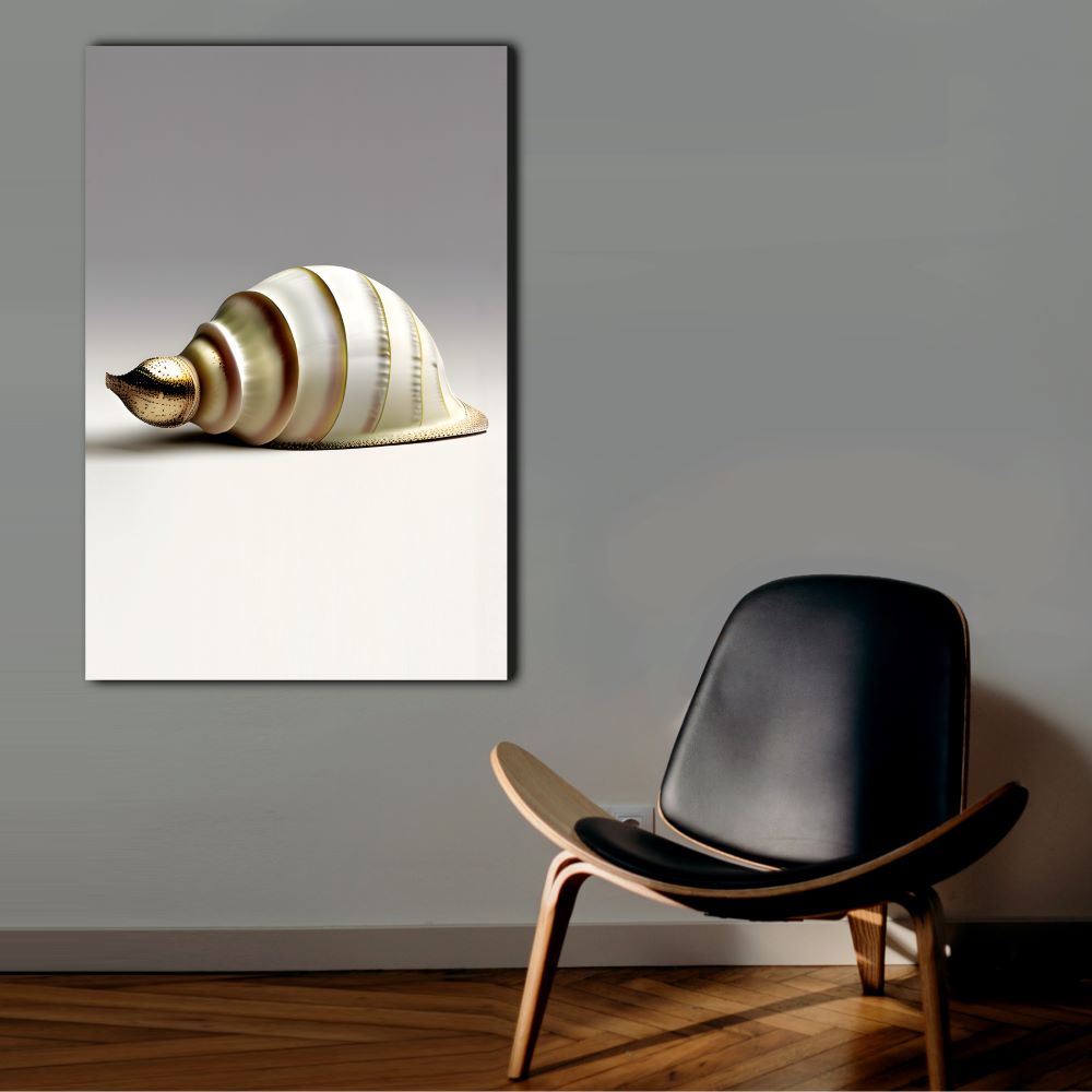 Golden and White Spiral Seashell Wall Art
