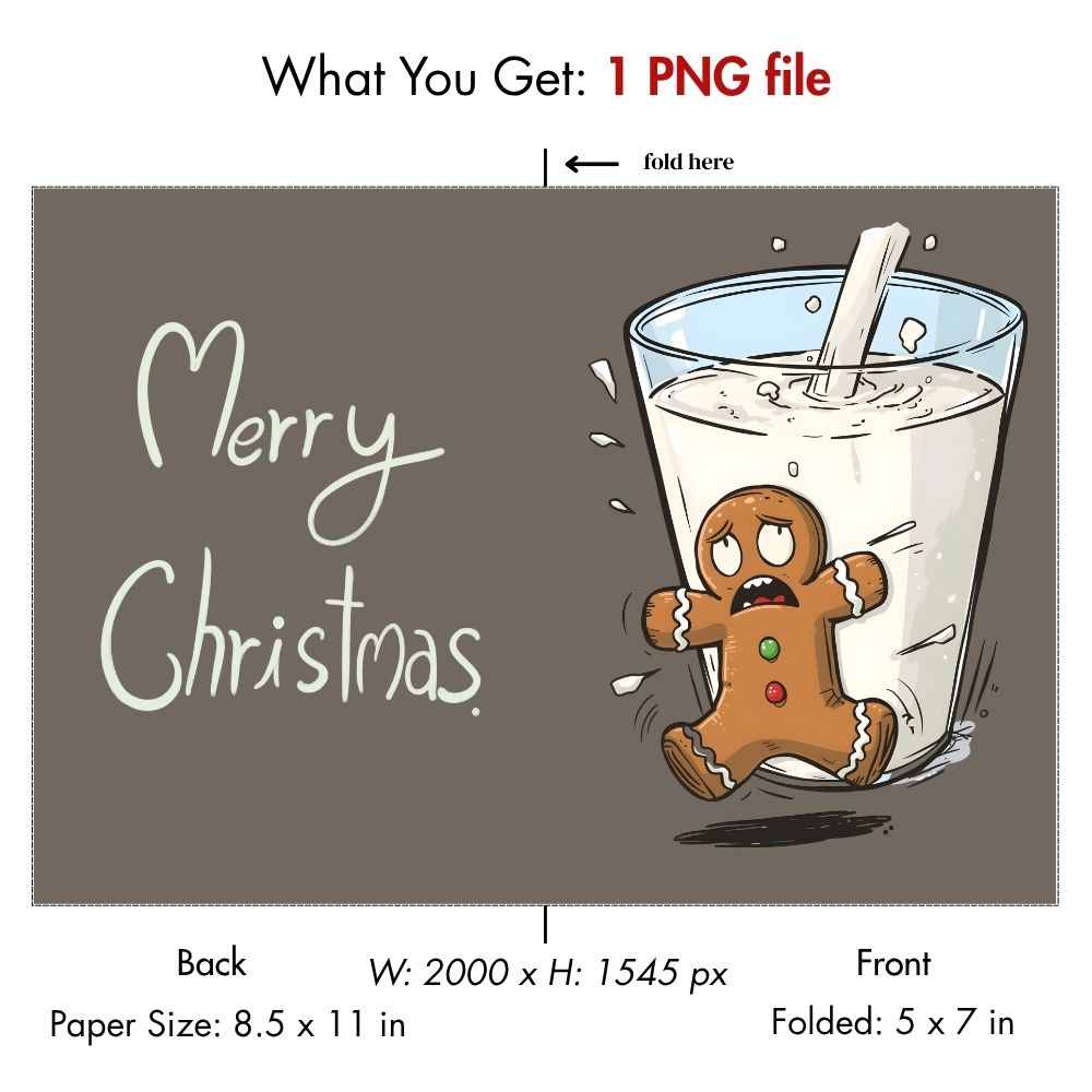 Funny Gingerbread Man Digital Christmas Card – "The Milk Bath" Dark Humor Holiday Card – Instant Download & Printable Greeting Card