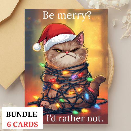 Funny Grumpy Cat Christmas Card Bundle | Printable Cat Lover Holiday Cards | Instant Download