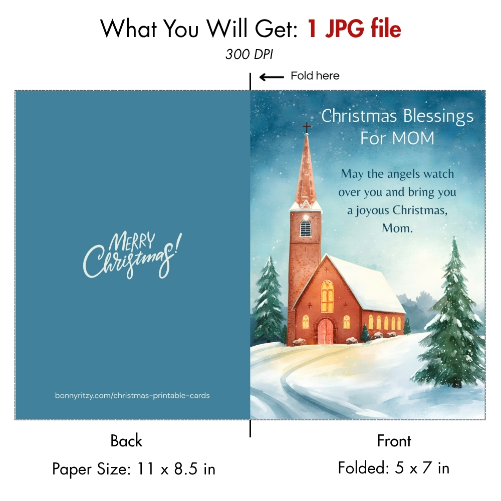 Christmas Blessing Card for Mom – Printable Folded Greeting Card  - Instant Download 5x7 Christmas Gift