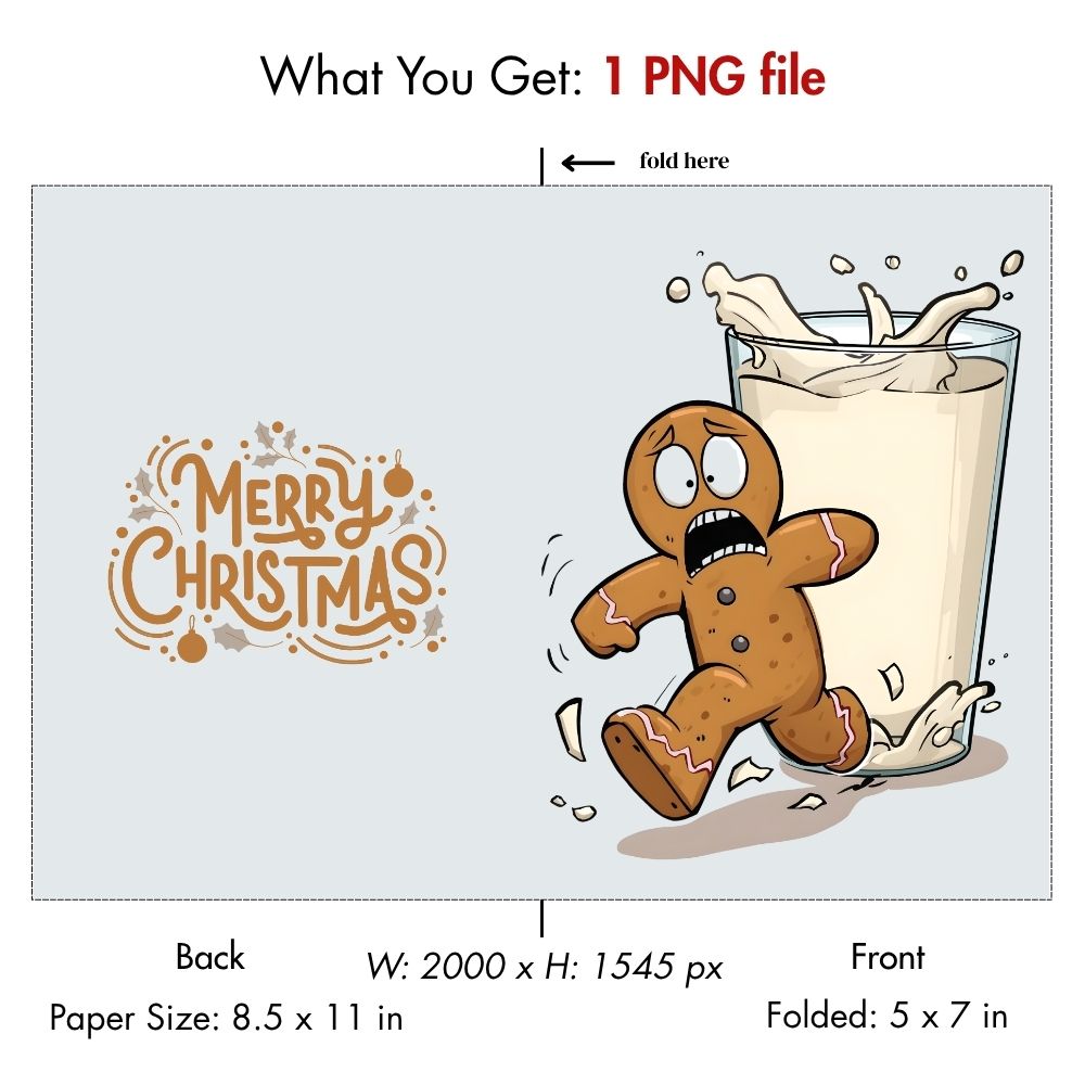 Funny Christmas Card Printable – Gingerbread Man Running From Milk | Digital Download