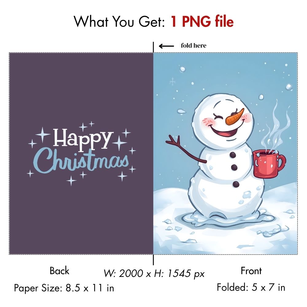 Printable Snowman Christmas Card | Funny Melting Snowman Hot Cocoa Digital Download | Cute DIY Holiday Greeting