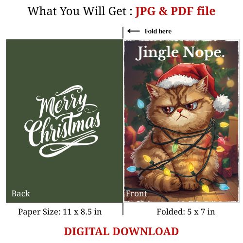 Funny Grumpy Cat Christmas Card Bundle | Printable Cat Lover Holiday Cards | Instant Download