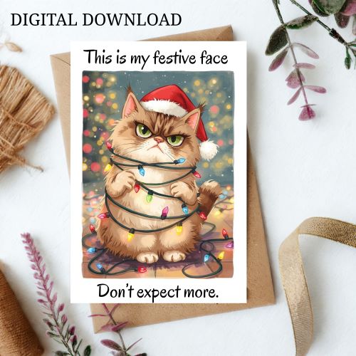 Sarcastic Grumpy Cat Christmas Card | Funny Holiday Printable (PDF & JPG)