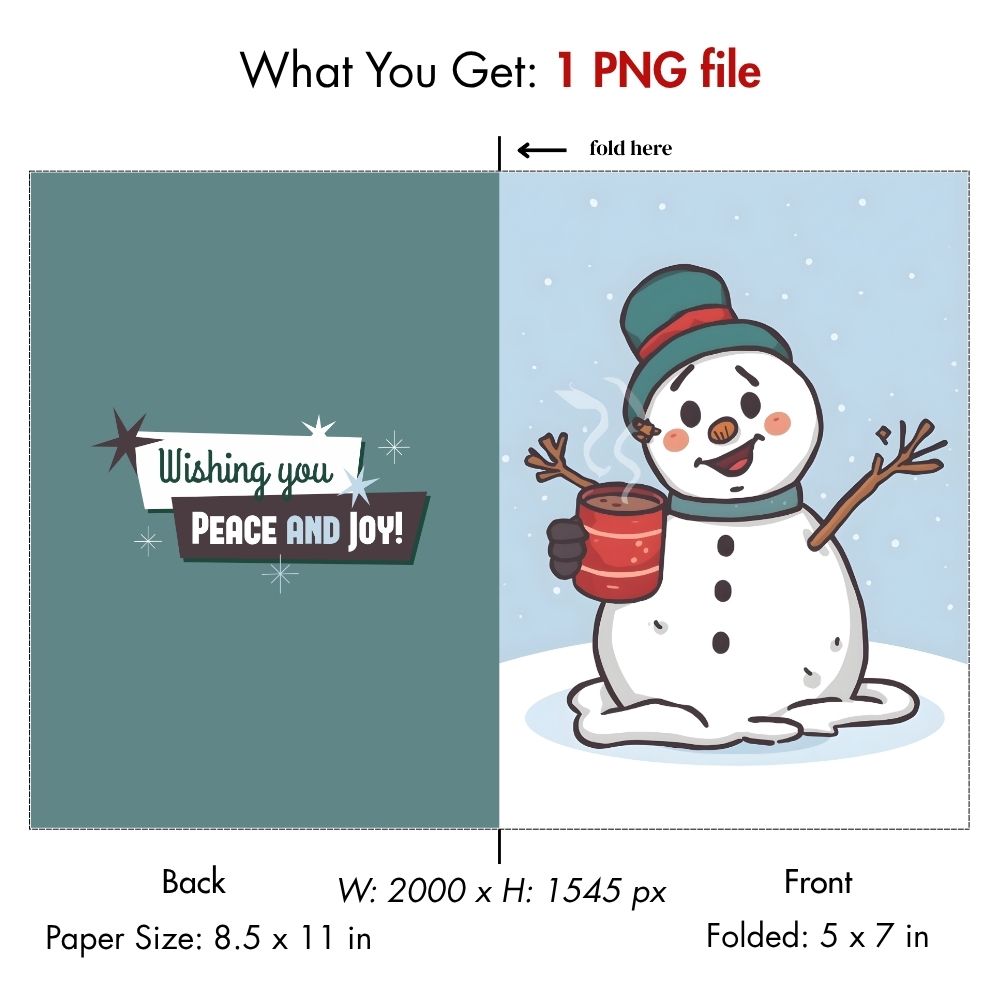 Funny Melting Snowman Digital Christmas Card - Mid-Century Modern Holiday Greeting - Instant Download Printable