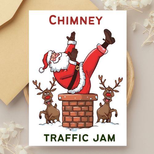 Funny Printable Christmas Card | Santa Stuck in Chimney | Humorous Xmas Greeting | Digital Download
