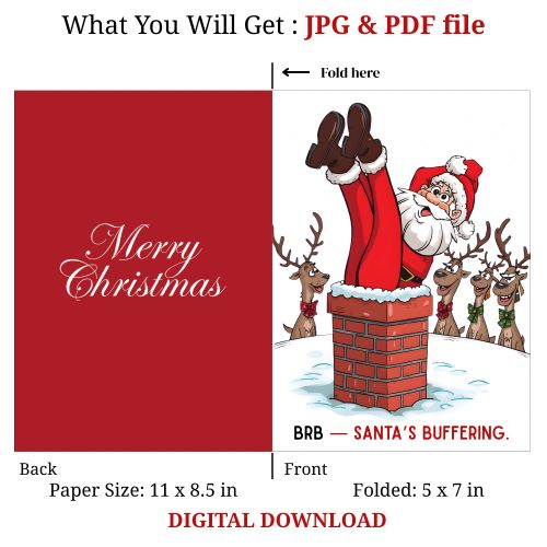 Funny Santa Stuck in Chimney Christmas Card Bundle (Digital Download)
